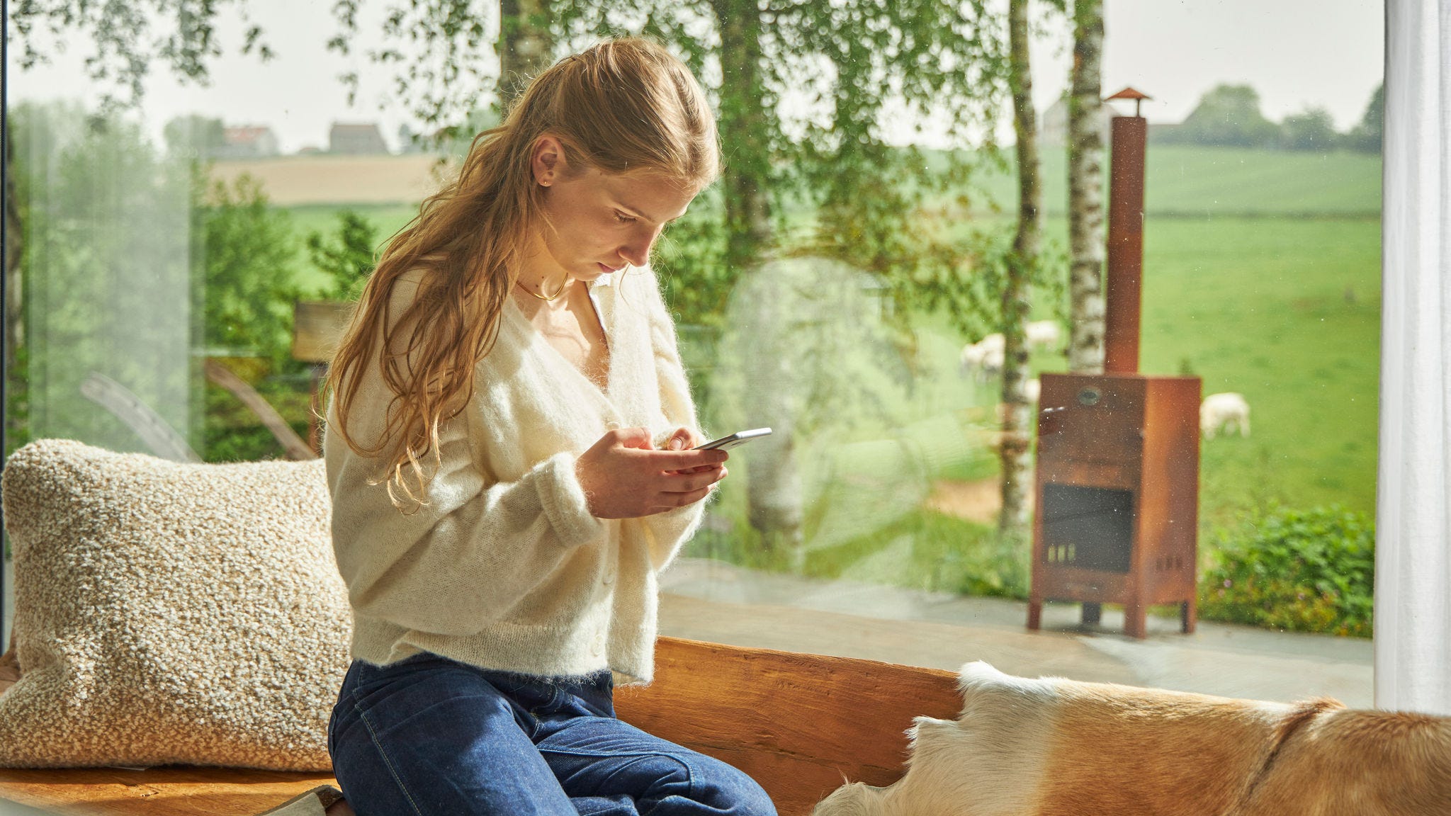 Een vrouw bekijkt stimuleringsregelingen van de overheid op haar smartphone