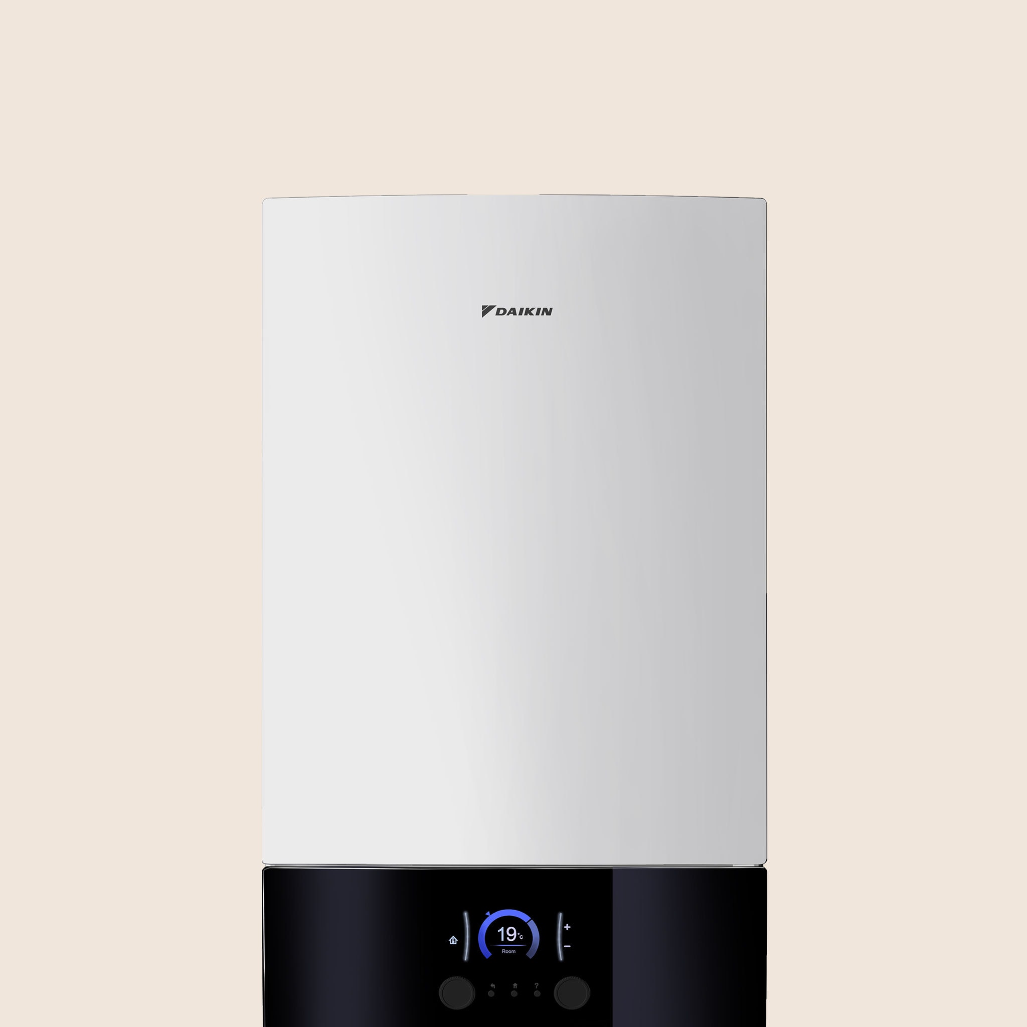 Vooraanzicht van het binnendeel van de Daikin Altherma 3 R MT W, een lucht/water middentemperatuurwarmtepomp.