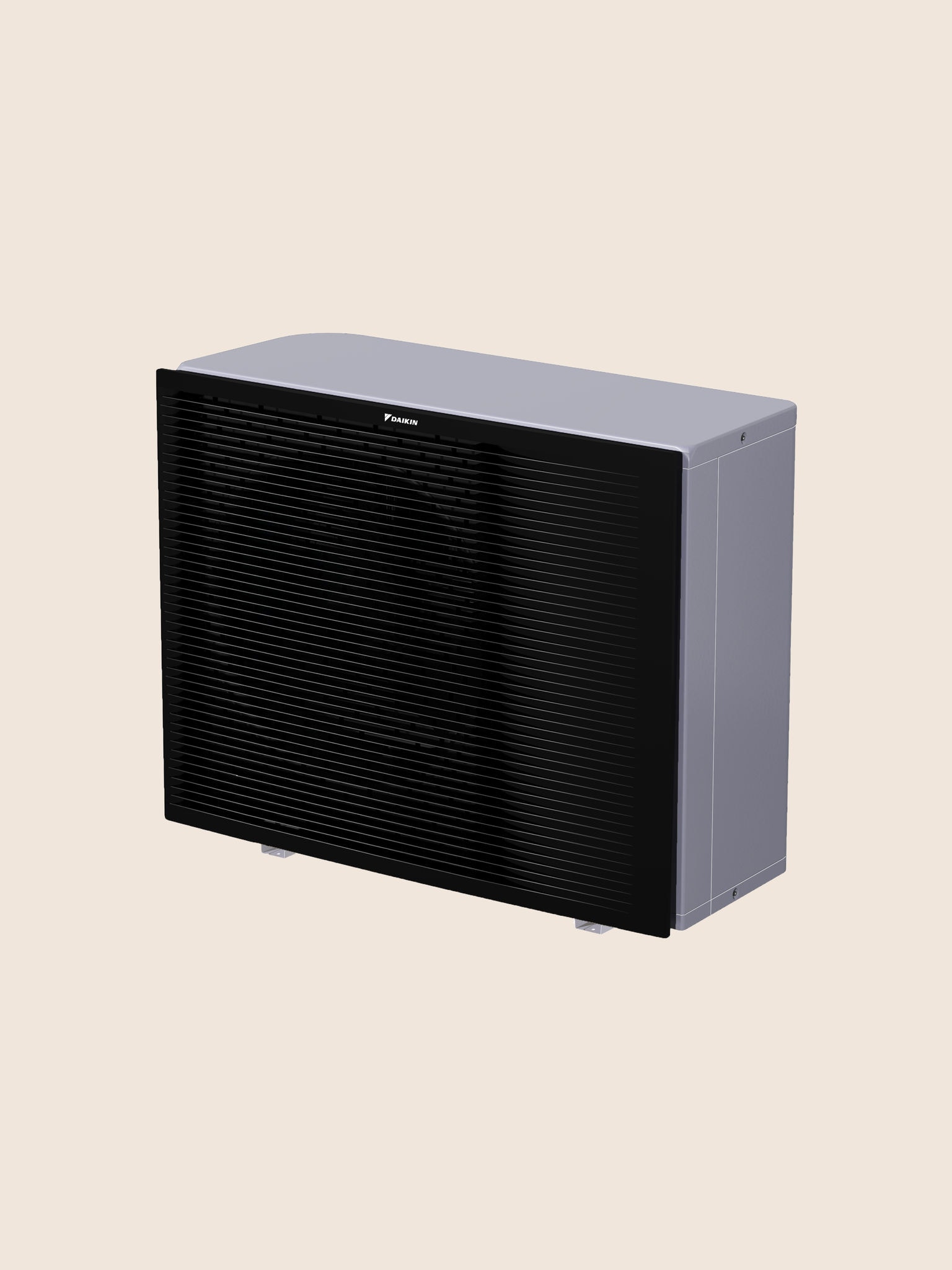 Vooraanzicht van rechts van het buitendeel van de Daikin Altherma 3 R MT W, een lucht/water middentemperatuurwarmtepomp.