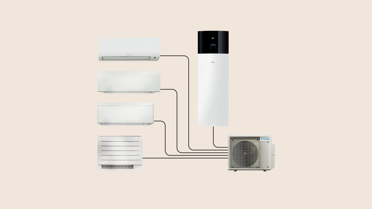 Verwarm en koel je woning en genereer warm tapwater, door één buitendeel aan te sluiten op maximaal drie binnendelen en een warmtapwatertank